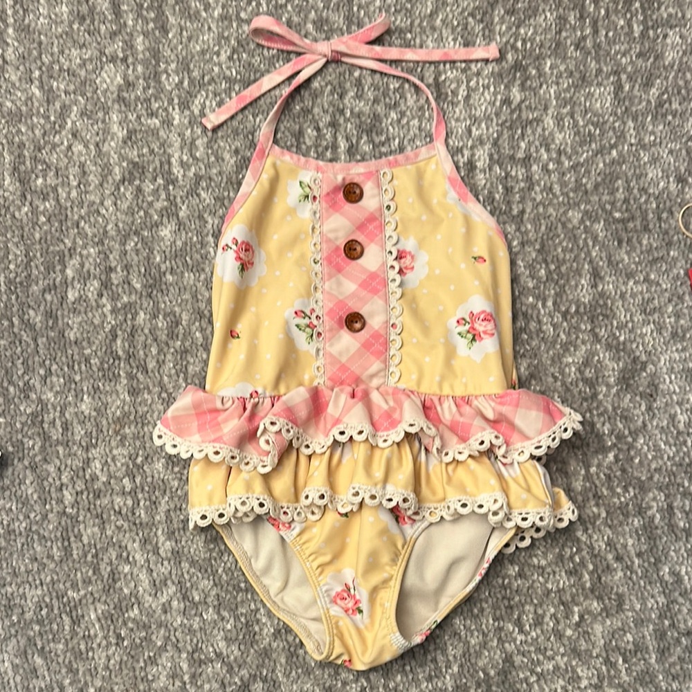 Swoon Baby Floral Ruffled tier  one piece Swimsuit size 4